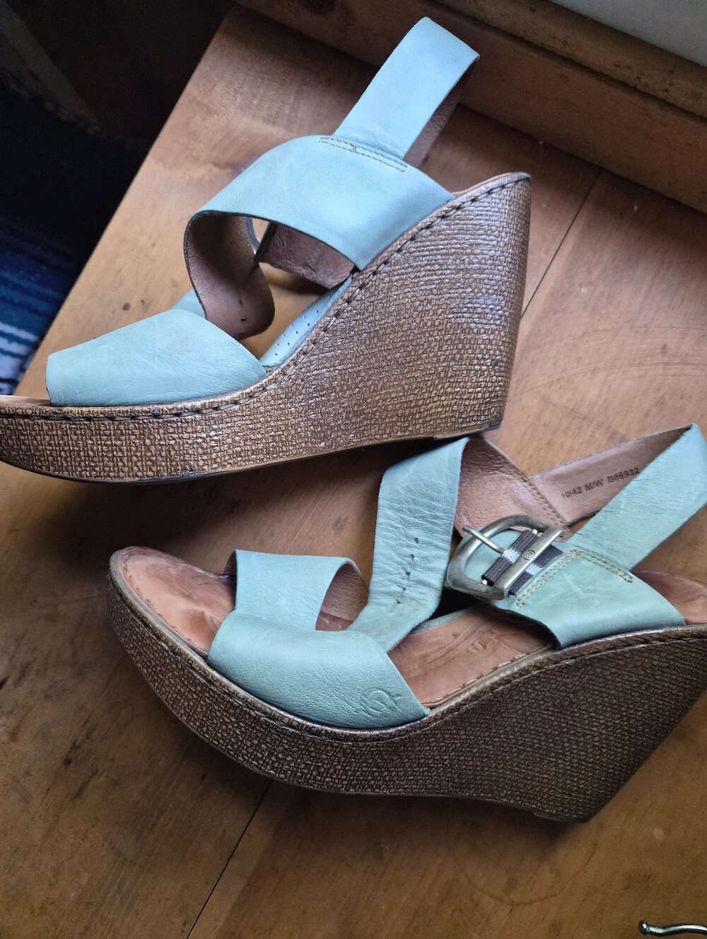 Born Mint Green Teal Leather Wedge Sandal